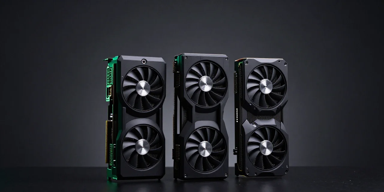Three NVIDIA GPUs side by side on a dark desk, comparing cards for AI work